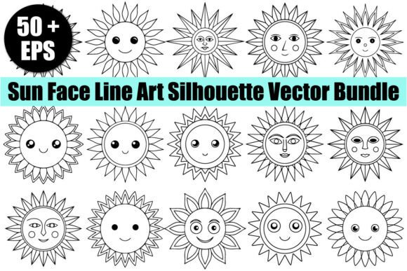 Download Sun Face Line Art Silhouette Vector - Vector Collection