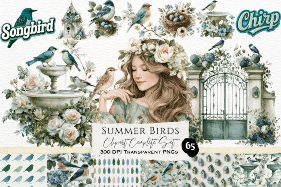 Download Summer Birds Watercolor Clipart Set - Watercolor clipart set Collection