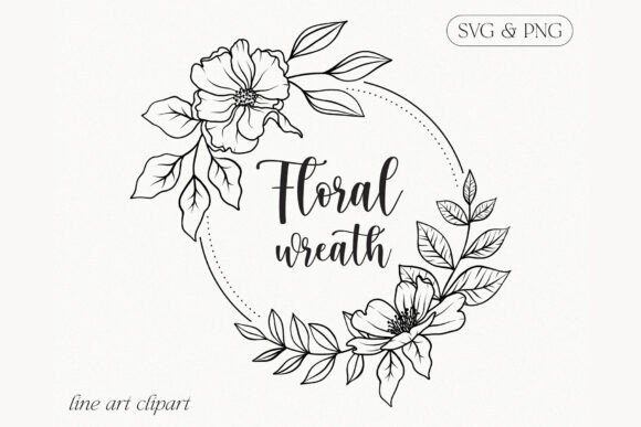 Download Floral Line Art Flower Wreath Clipart - Line art flower Collection