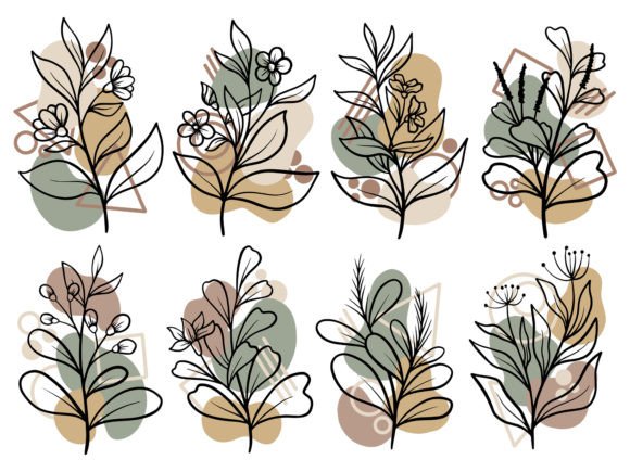 Download Botanical Line Art Flower and Leaves - Premium Resources